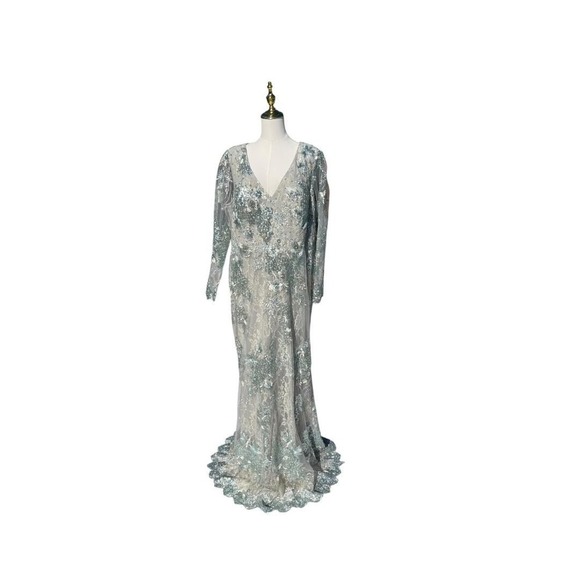 Mac Duggal Evening Gown Dress Size 20 Floral Embroidered Sequin Lace 67539 $698 - Picture 1 of 9